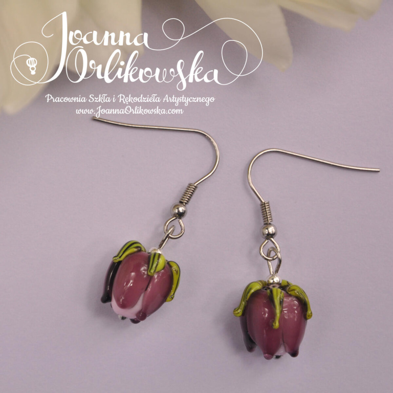 Kolczyki tulipany purpurowe